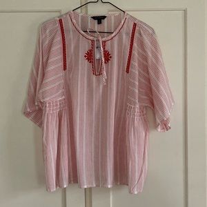 Banana Republic Women’s Embroidered Peasant Blouse, Red/White NWT Size M